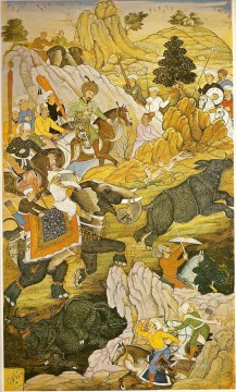 インドのサイ狩りバブール Oil Paintings